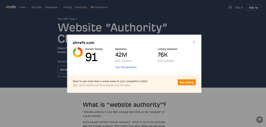 Ahrefs Authority Checker