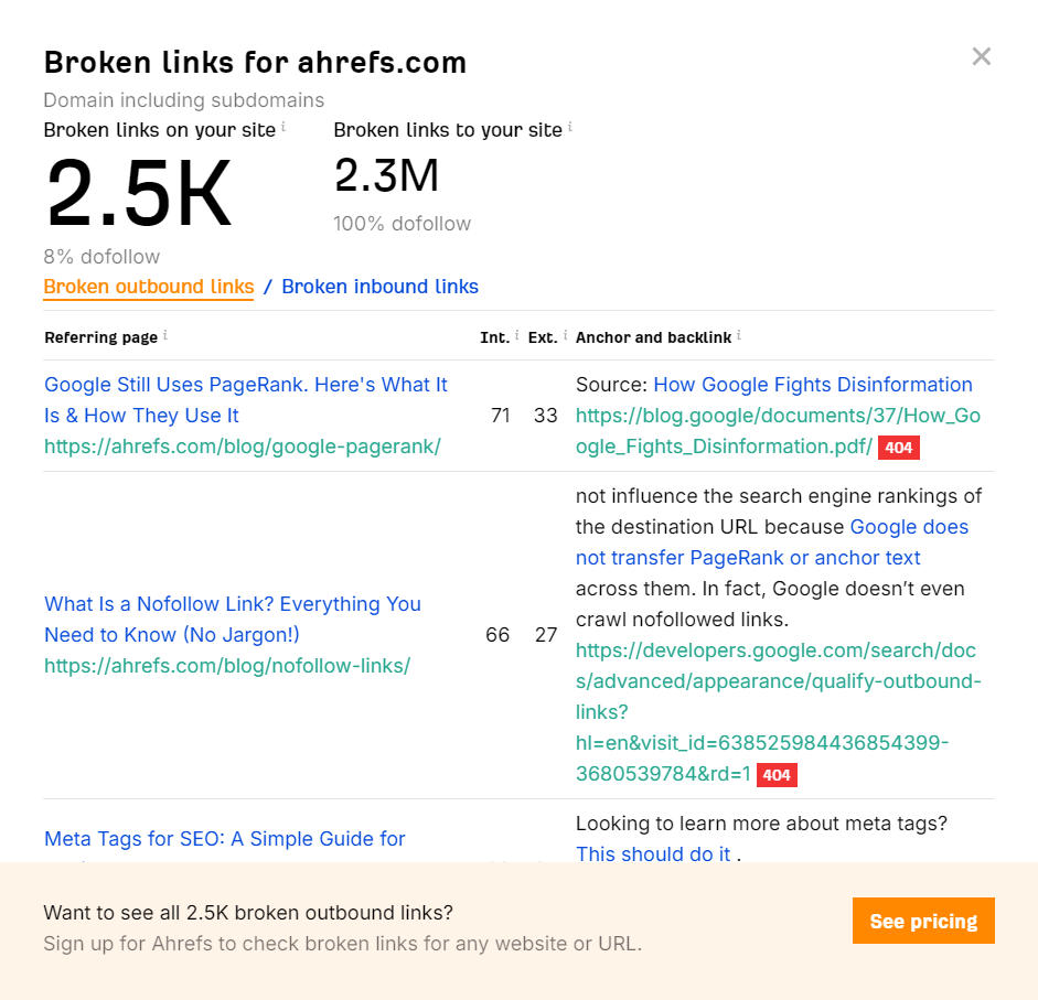 Ahrefs Broken Link Checker for Link Building